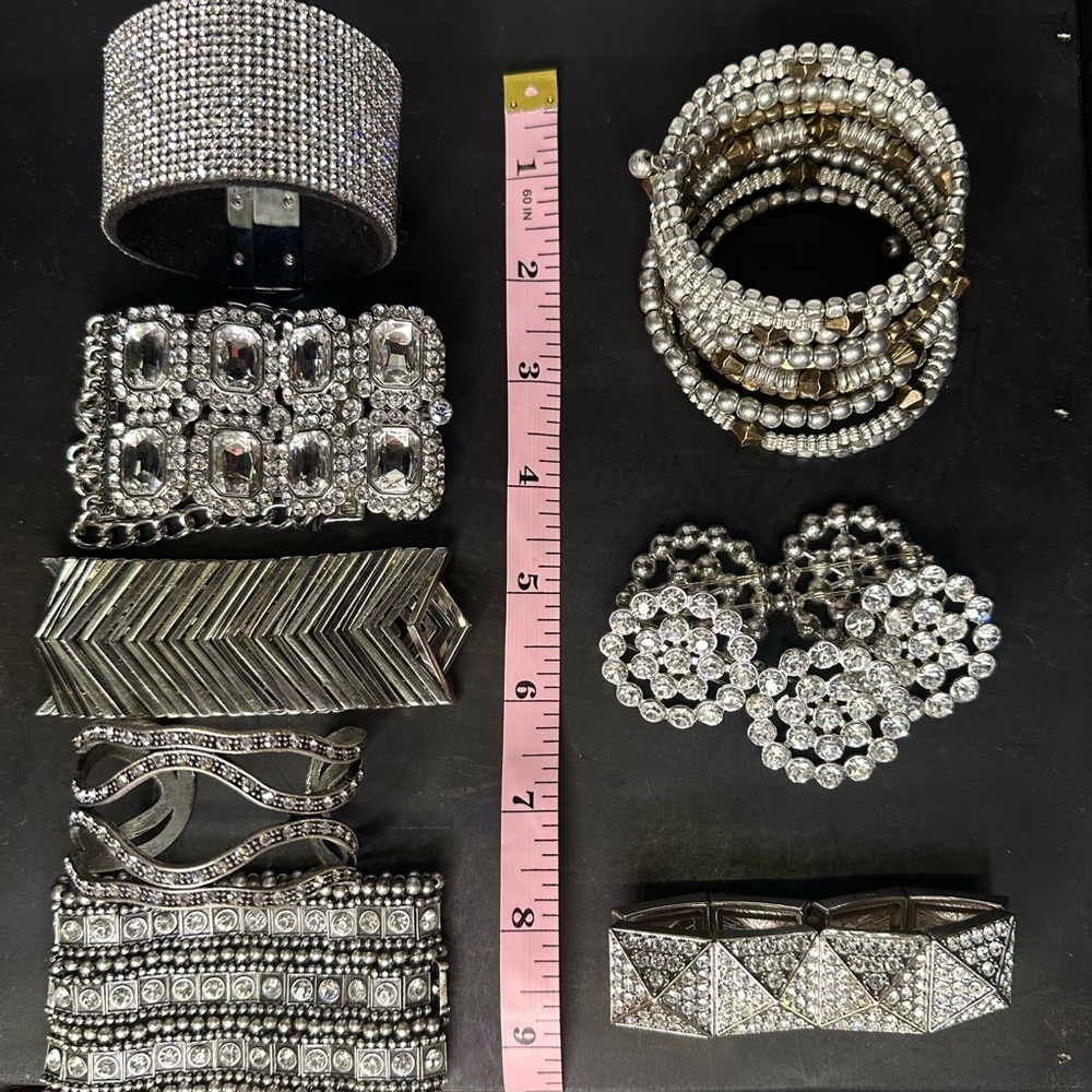 Silver and Gold Tone Statement Rhinestone Sparkle Party Evening Bracelet Lot Set - Picture 5 of 6